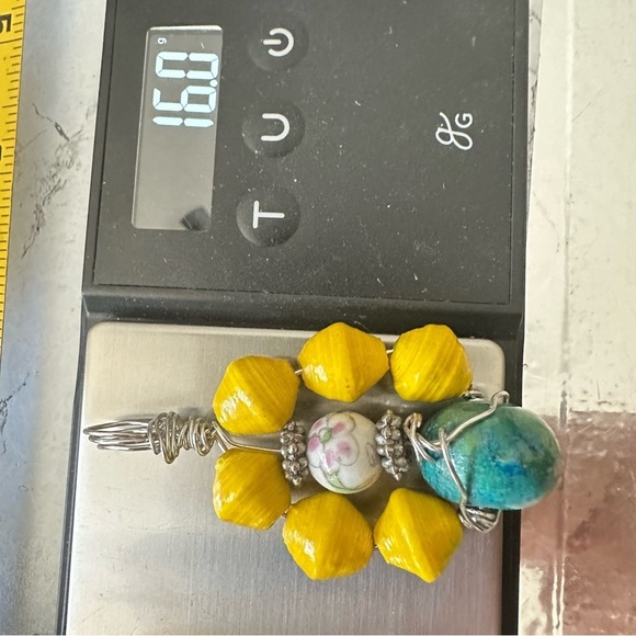 Handcrafted Yellow and Blue Beaded Pendant and paper beads 1600 Y - Picture 3 of 9